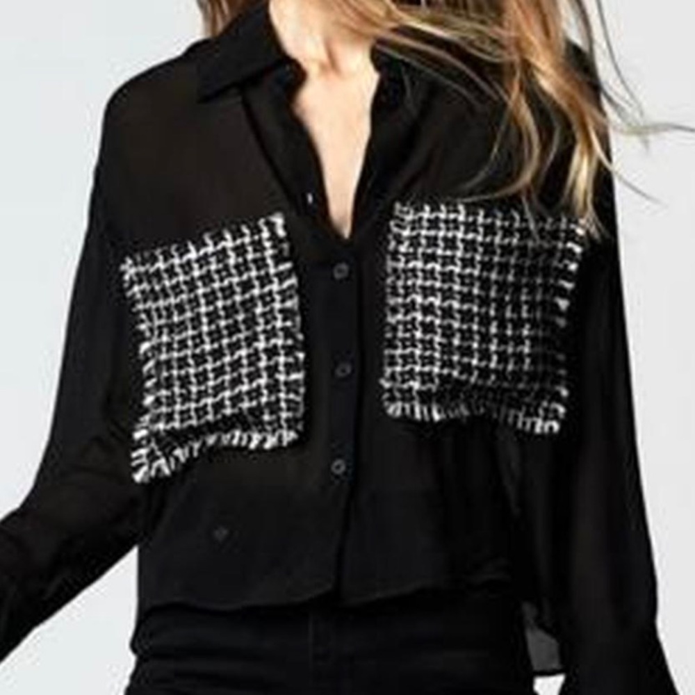 Women's Black and White Sheer Blouse